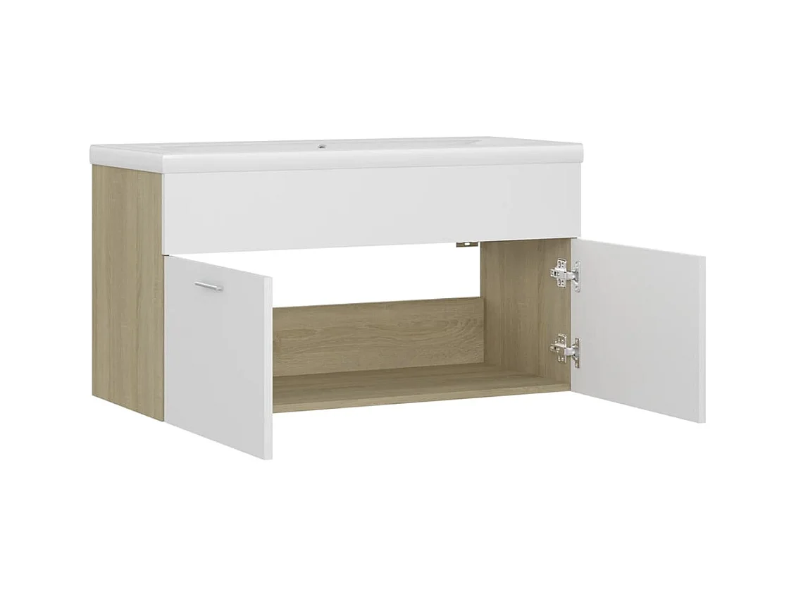 Prolenta Premium -  Wastafelkast met ingebouwde wastafel bewerkt hout wit en eiken