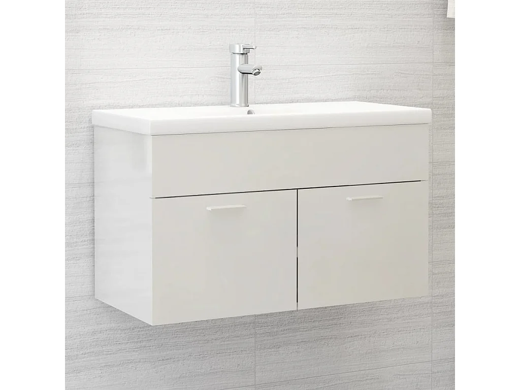 Prolenta Premium -  Mobile Sottolavabo Bianco Lucido 80x38,5x46cm Legno Multistrato