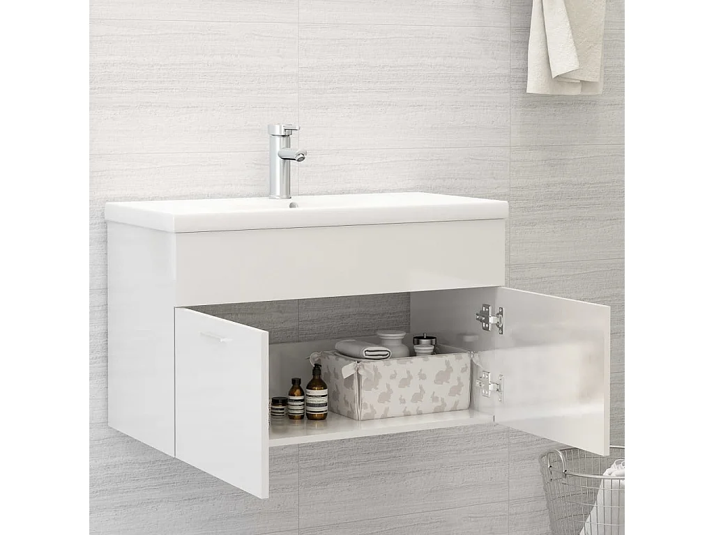 Prolenta Premium -  Mobile Sottolavabo Bianco Lucido 80x38,5x46cm Legno Multistrato