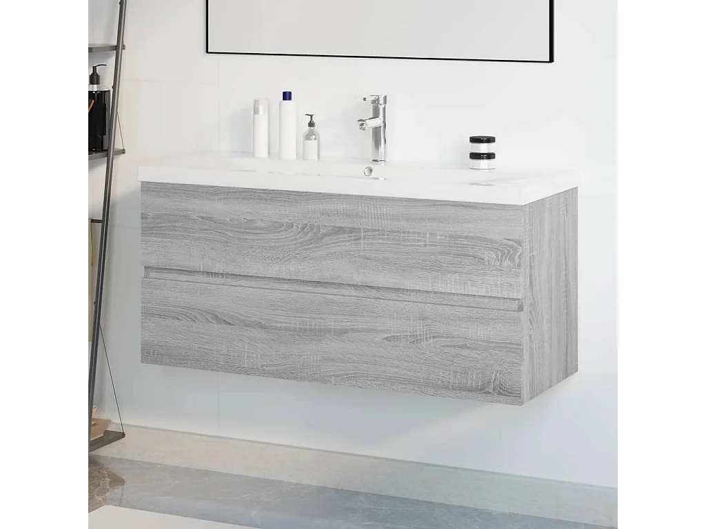 Prolenta Premium -  Waschbeckenschrank mit Einbaubecken Grau Sonoma Holzwerkstoff