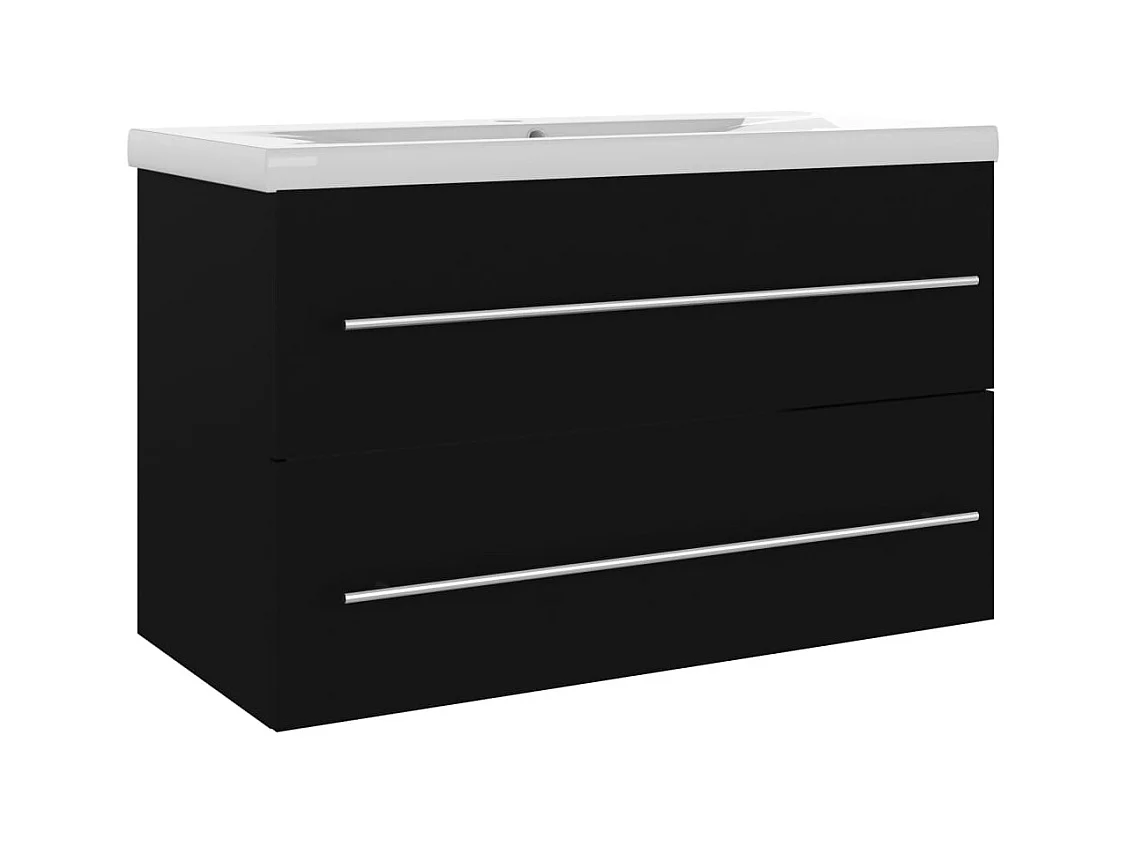 Prolenta Premium -  Armoire d'évier avec lavabo intégré Noir Aggloméré