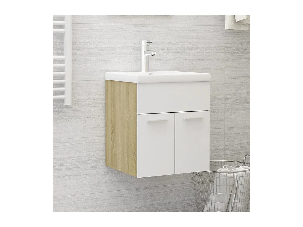 Prolenta Premium -  Armoire d'évier Blanc et chêne sonoma Bois d’ingénierie