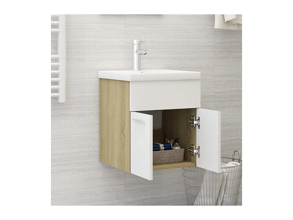 Prolenta Premium -  Armoire d'évier Blanc et chêne sonoma Bois d’ingénierie