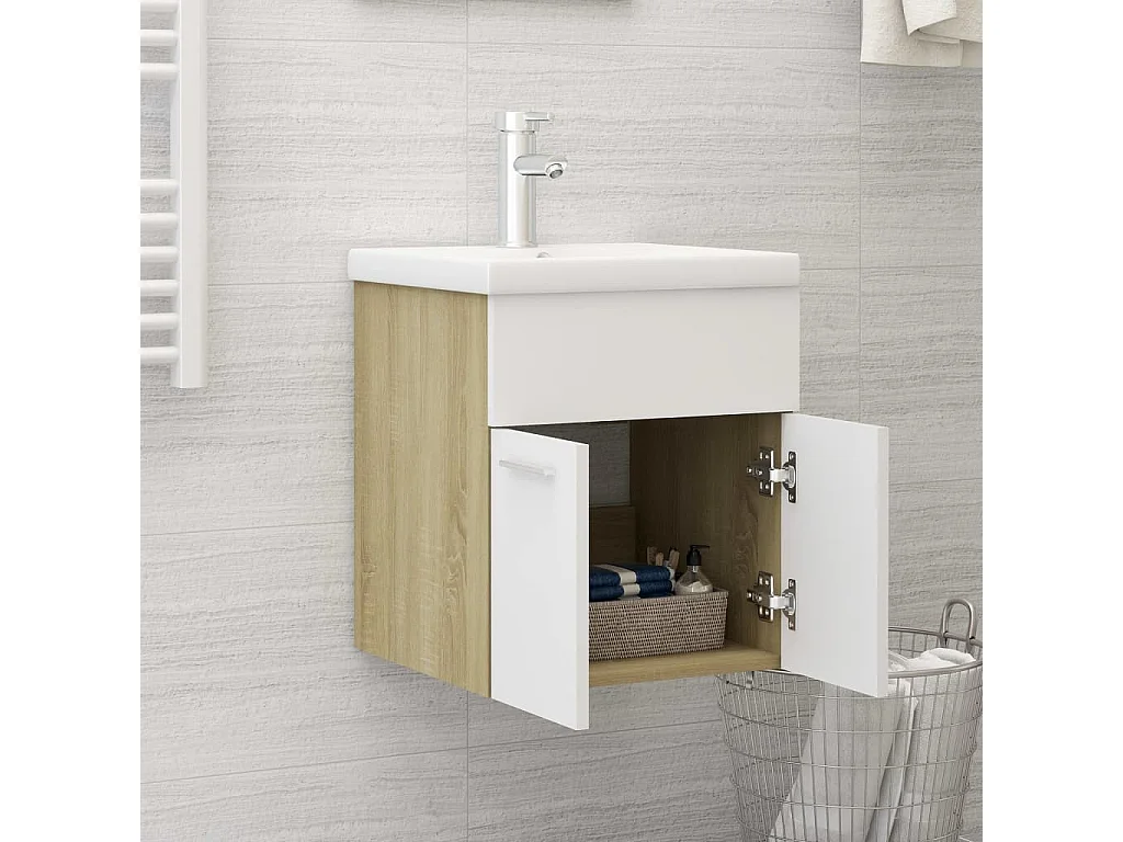 Prolenta Premium -  Mobile Sottolavabo Bianco Rovere Sonoma 41x38,5x46 Multistrato