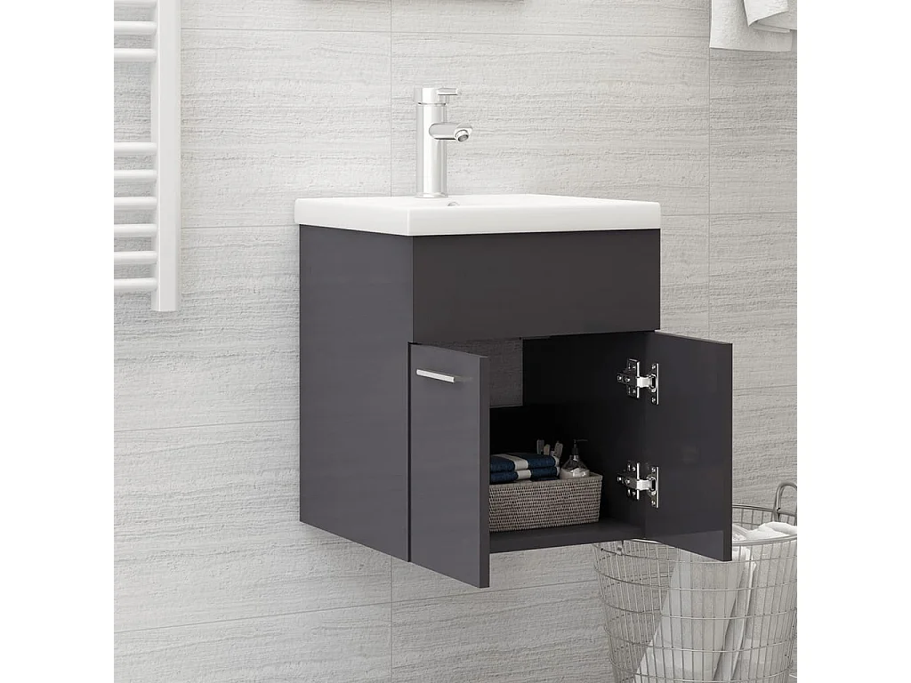 Prolenta Premium -  Mobile Sottolavabo Grigio Lucido 41x38,5x46cm Legno Multistrato