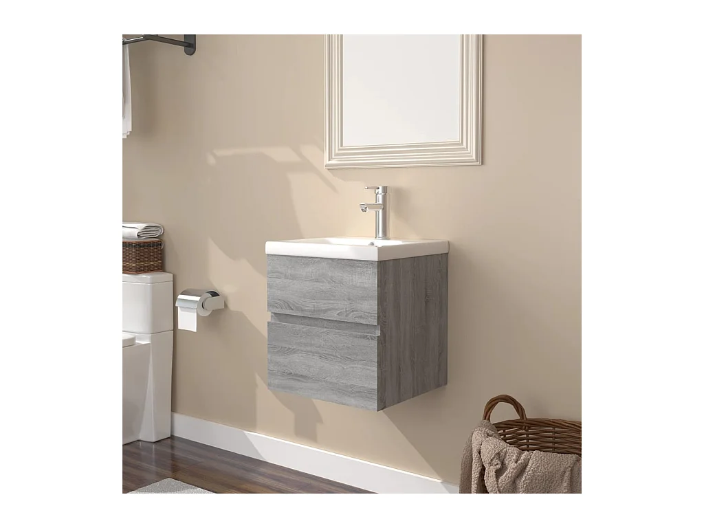 Prolenta Premium -  Meuble lavabo avec bassin intégré Sonoma gris Bois d'ingénierie