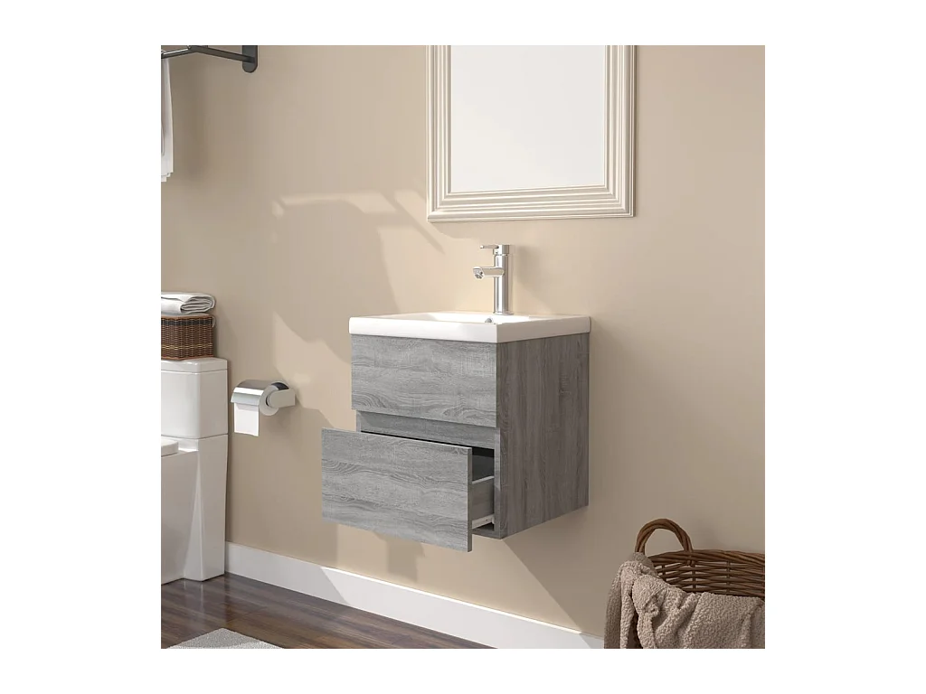 Prolenta Premium -  Meuble lavabo avec bassin intégré Sonoma gris Bois d'ingénierie