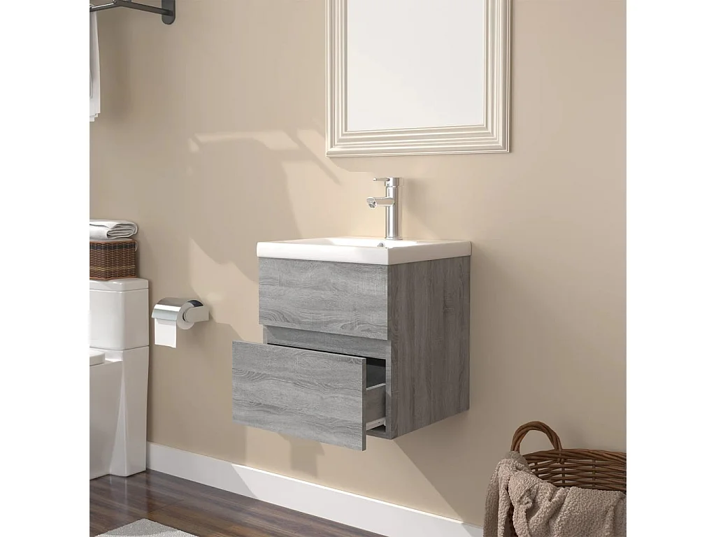 Prolenta Premium -  Meuble lavabo avec bassin intégré Sonoma gris Bois d'ingénierie