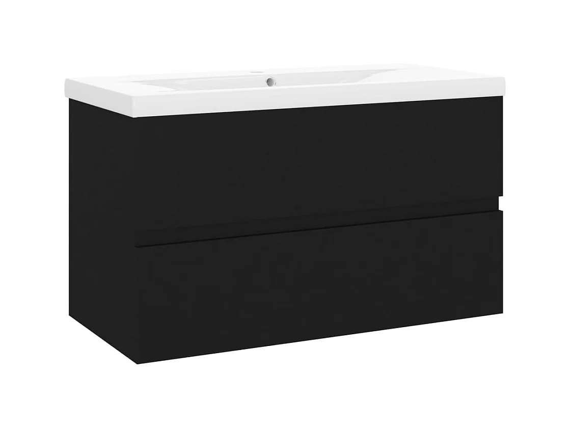 Prolenta Premium -  Armoire d'évier avec lavabo intégré Noir Aggloméré