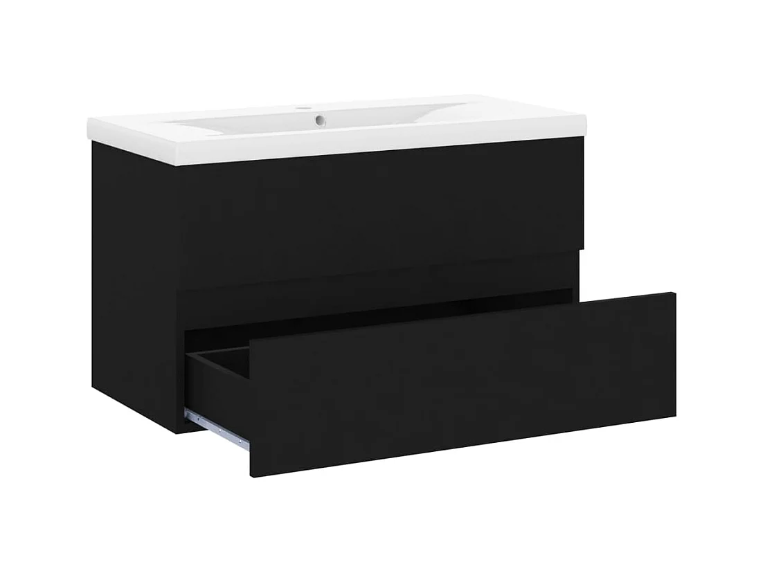 Prolenta Premium -  Armoire d'évier avec lavabo intégré Noir Aggloméré