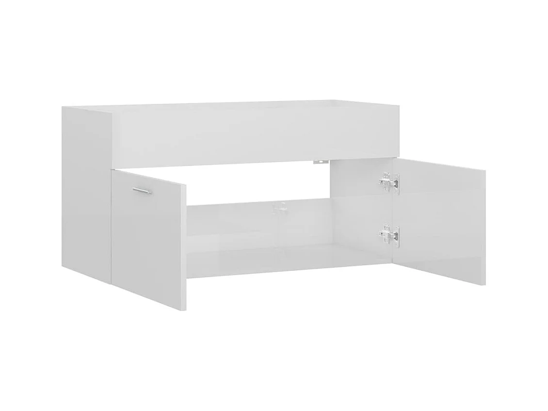 Prolenta Premium -  Armoire d'évier Blanc brillant 90x38,5x46 cm Bois d’ingénierie