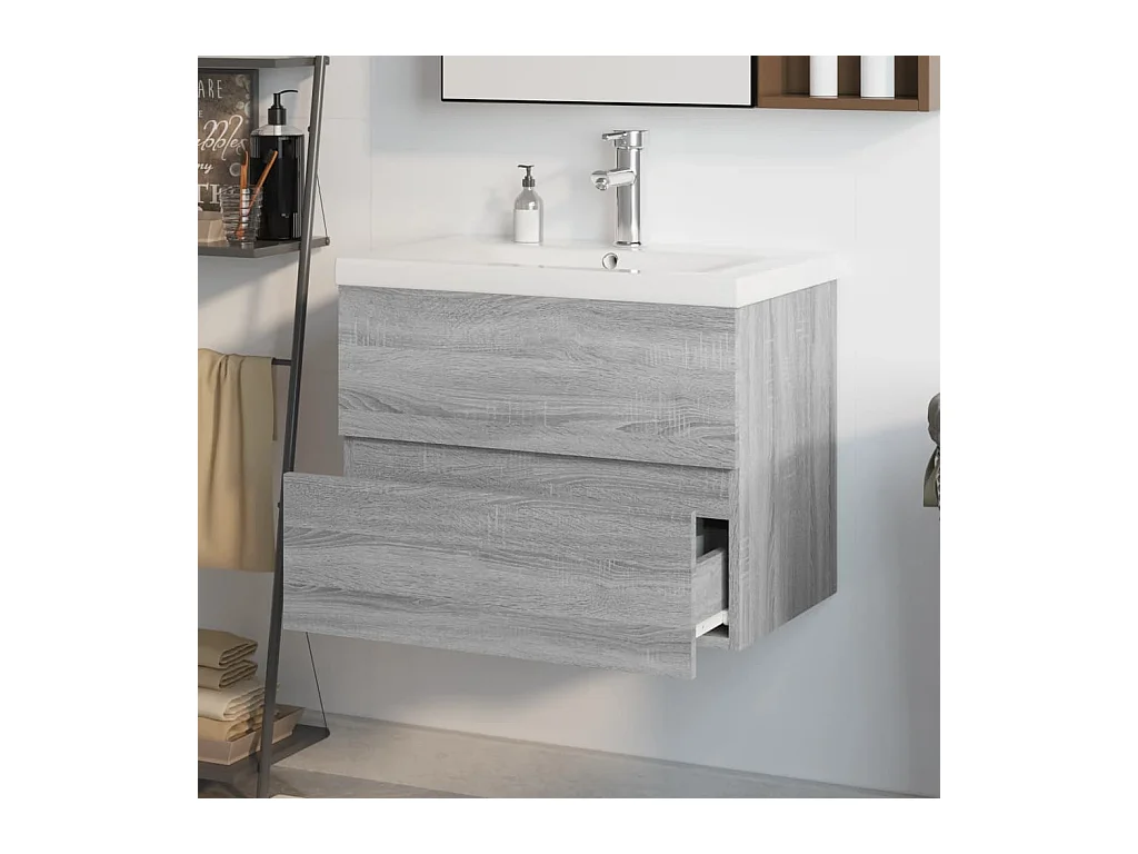 Prolenta Premium -  Meuble lavabo avec bassin intégré Sonoma gris Bois d'ingénierie