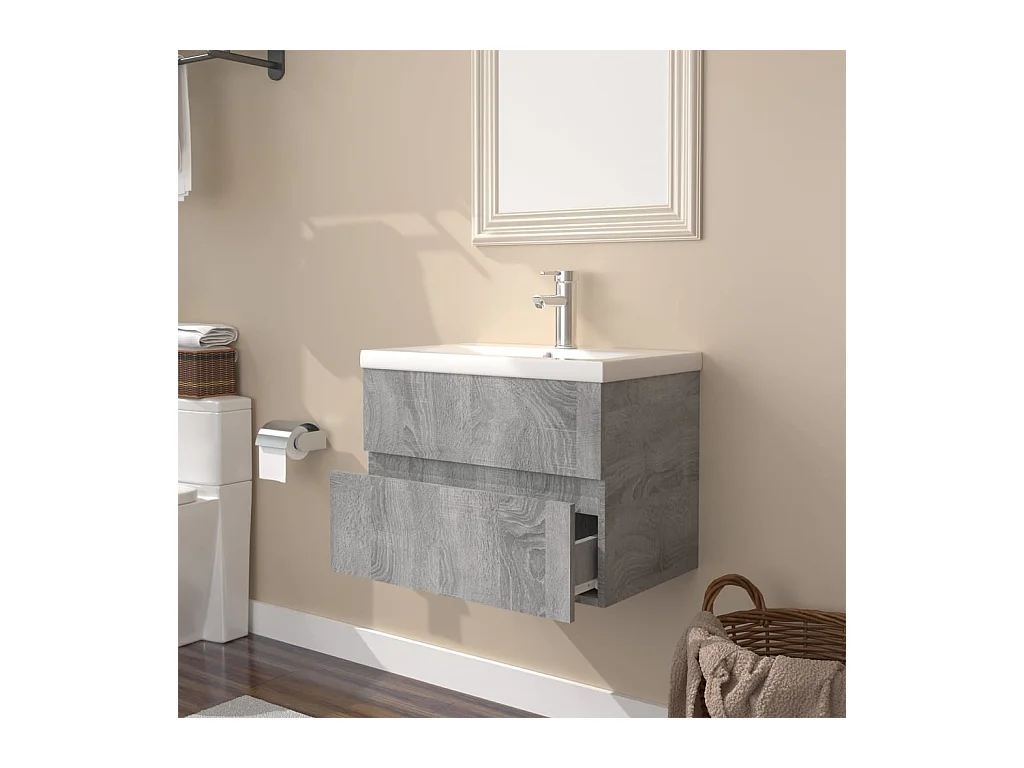 Prolenta Premium -  Meuble lavabo avec bassin intégré Sonoma gris Bois d'ingénierie