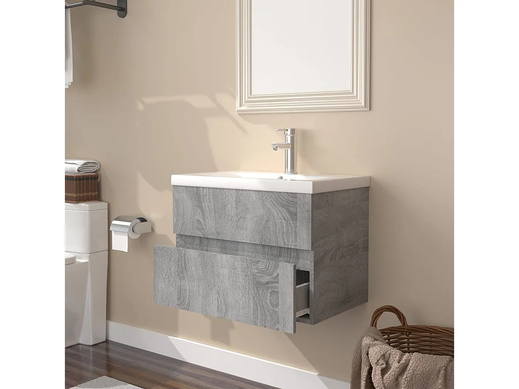 Prolenta Premium -  Mobile Bagno e Lavabo Integrato Grigio Sonoma Legno Multistrato