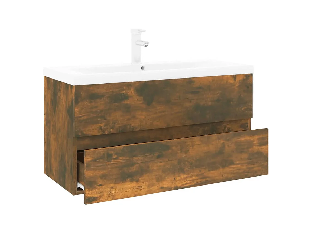 Prolenta Premium -  Meuble lavabo avec bassin intégré Chêne fumé Bois d'ingénierie