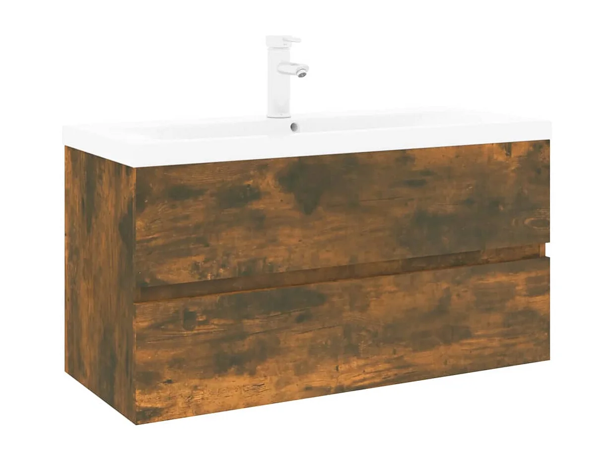 Prolenta Premium -  Meuble lavabo avec bassin intégré Chêne fumé Bois d'ingénierie