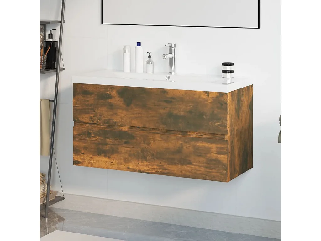 Prolenta Premium -  Meuble lavabo avec bassin intégré Chêne fumé Bois d'ingénierie