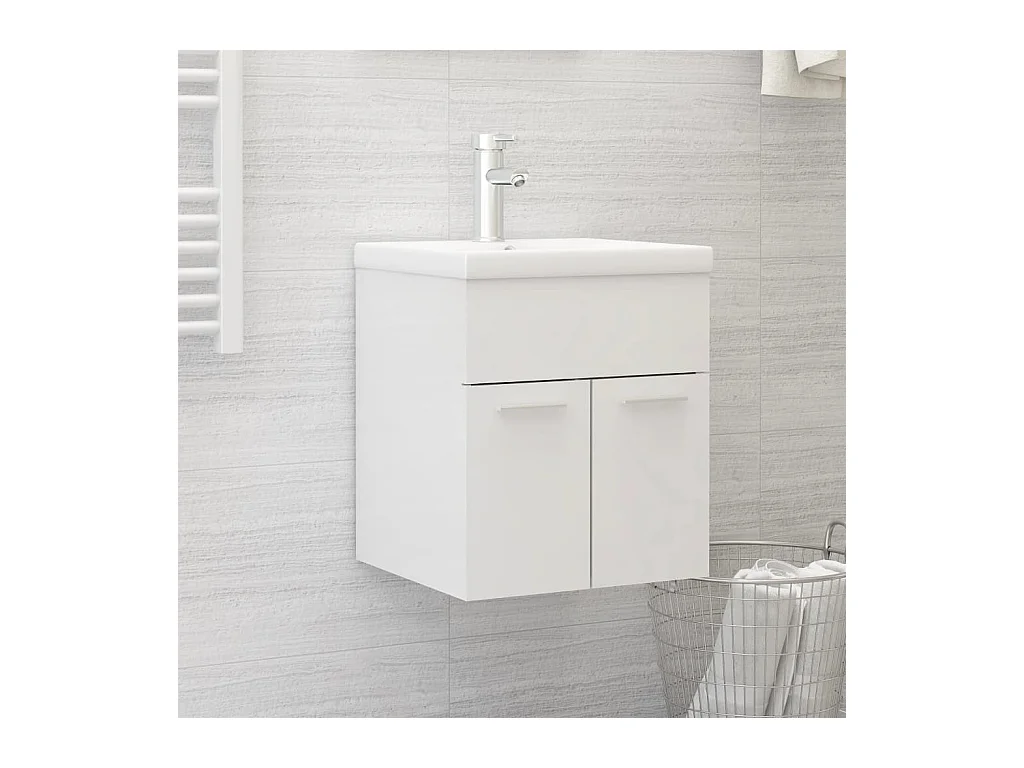 Prolenta Premium -  Armoire d'évier avec lavabo intégré Blanc brillant Aggloméré