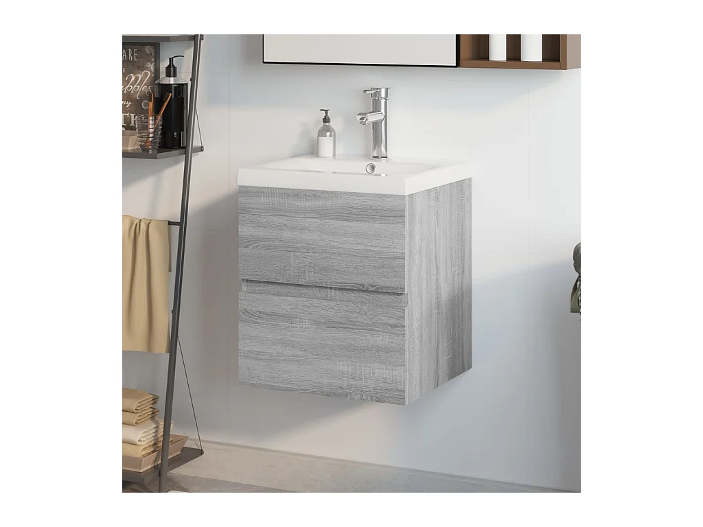 Prolenta Premium -  Meuble lavabo avec bassin intégré Sonoma gris Bois d'ingénierie