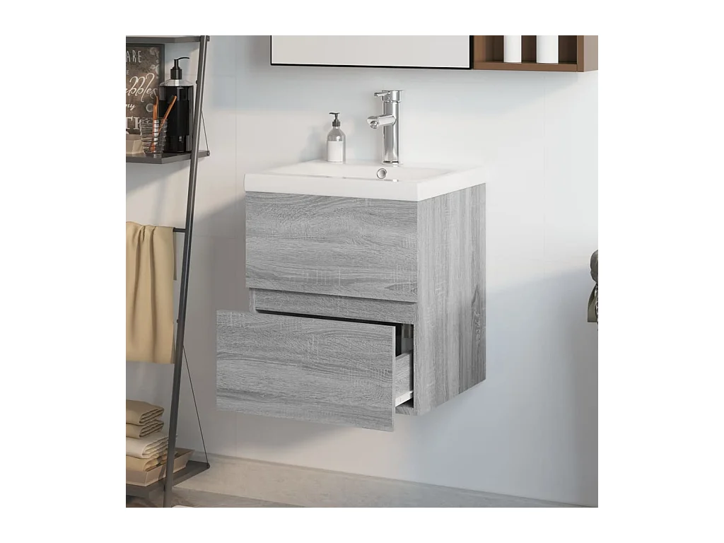 Prolenta Premium -  Meuble lavabo avec bassin intégré Sonoma gris Bois d'ingénierie
