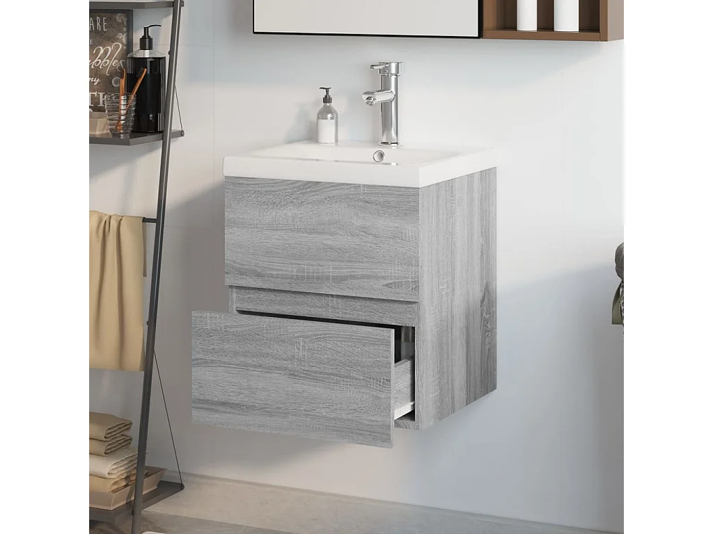 Prolenta Premium -  Meuble lavabo avec bassin intégré Sonoma gris Bois d'ingénierie
