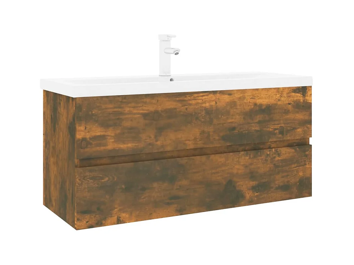 Prolenta Premium -  Meuble lavabo avec bassin intégré Chêne fumé Bois d'ingénierie