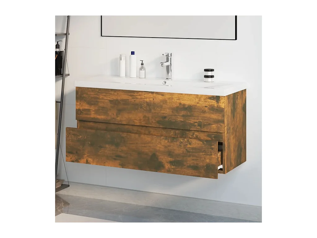 Prolenta Premium -  Meuble lavabo avec bassin intégré Chêne fumé Bois d'ingénierie