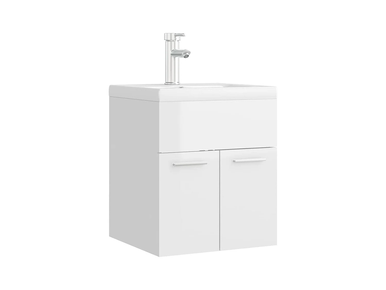 Prolenta Premium -  Armoire d'évier lavabo intégré blanc brillant bois d'ingénierie