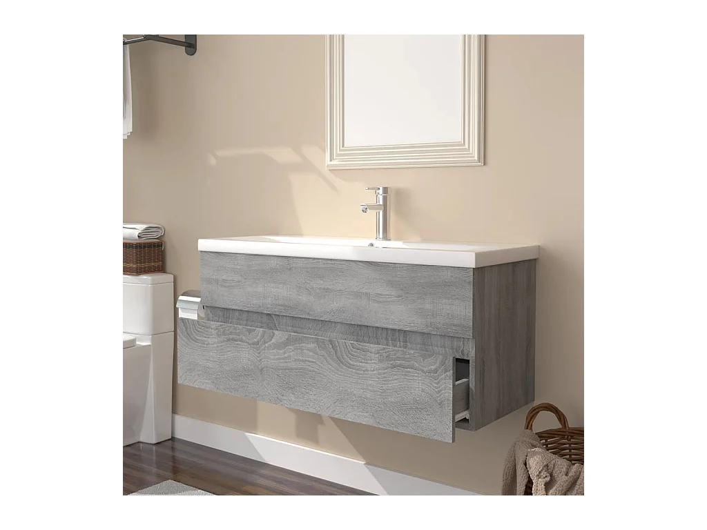 Prolenta Premium -  Meuble lavabo avec bassin intégré Sonoma gris Bois d'ingénierie