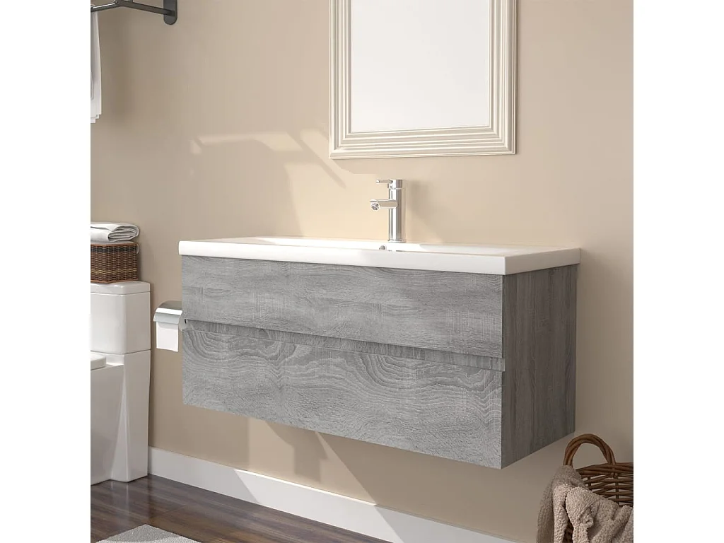 Prolenta Premium -  Meuble lavabo avec bassin intégré Sonoma gris Bois d'ingénierie