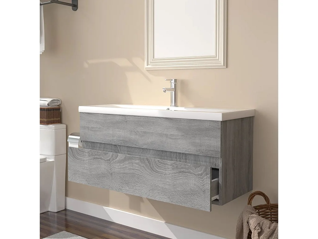 Prolenta Premium -  Meuble lavabo avec bassin intégré Sonoma gris Bois d'ingénierie