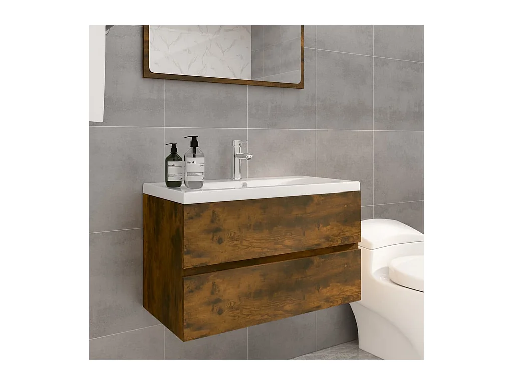 Prolenta Premium -  Wastafelkast met ingebouwde wasbak bewerkt hout gerookt eiken