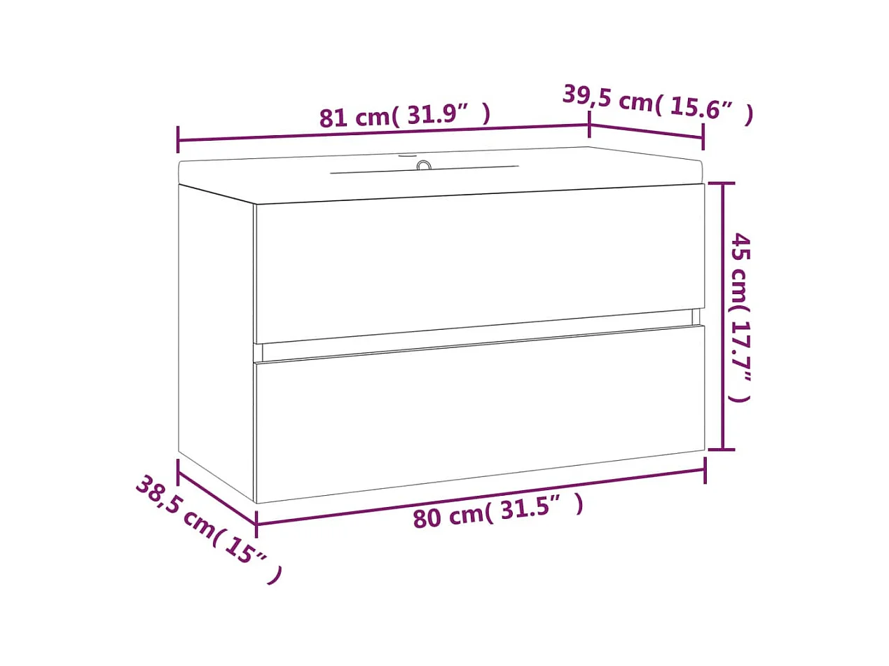 Prolenta Premium -  Wastafelkast met ingebouwde wasbak bewerkt hout gerookt eiken