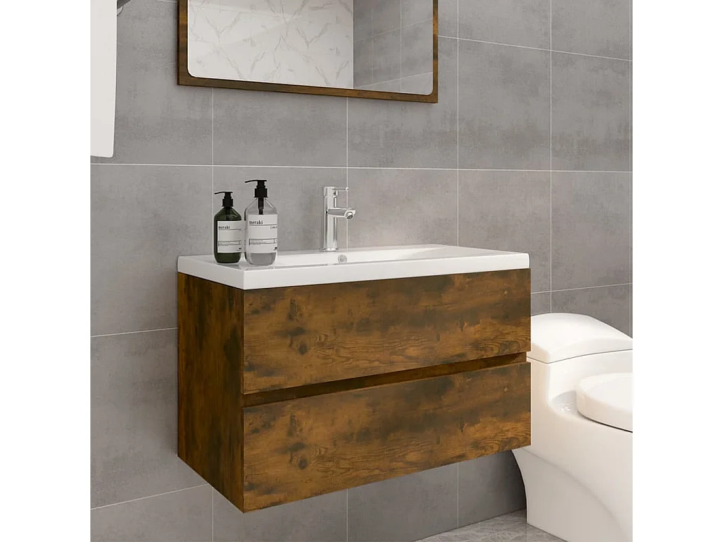 Prolenta Premium -  Mueble de baño con lavabo madera contrachapada roble ahumado
