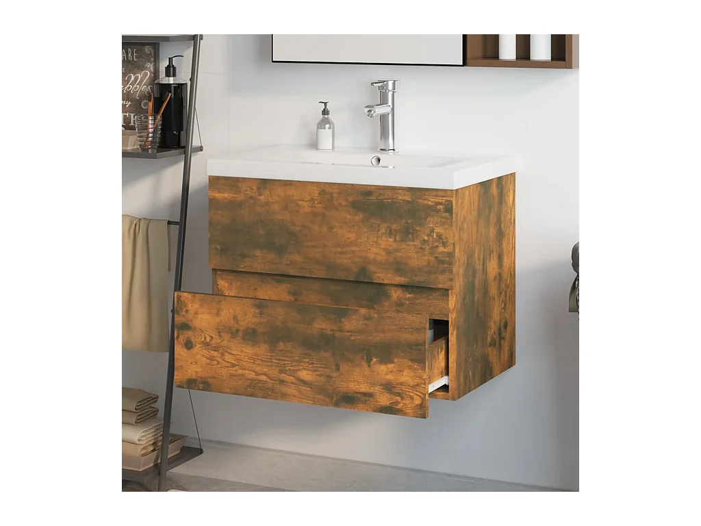 Prolenta Premium -  Meuble lavabo avec bassin intégré Chêne fumé Bois d'ingénierie