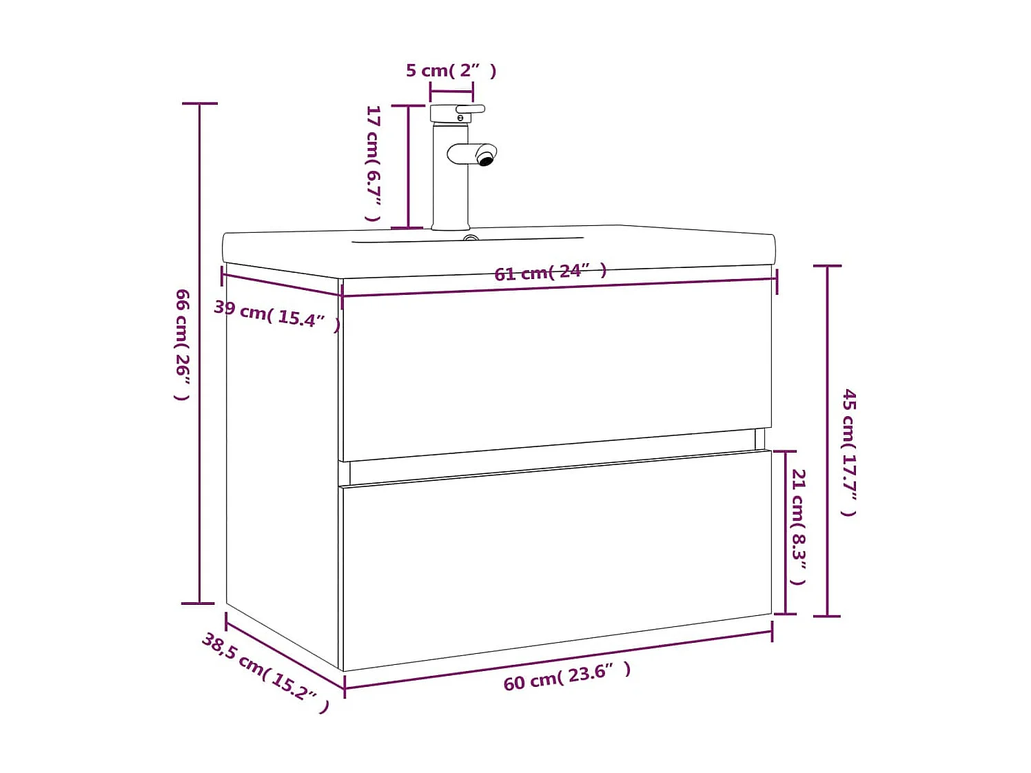 Prolenta Premium -  Meuble lavabo avec bassin intégré Chêne fumé Bois d'ingénierie