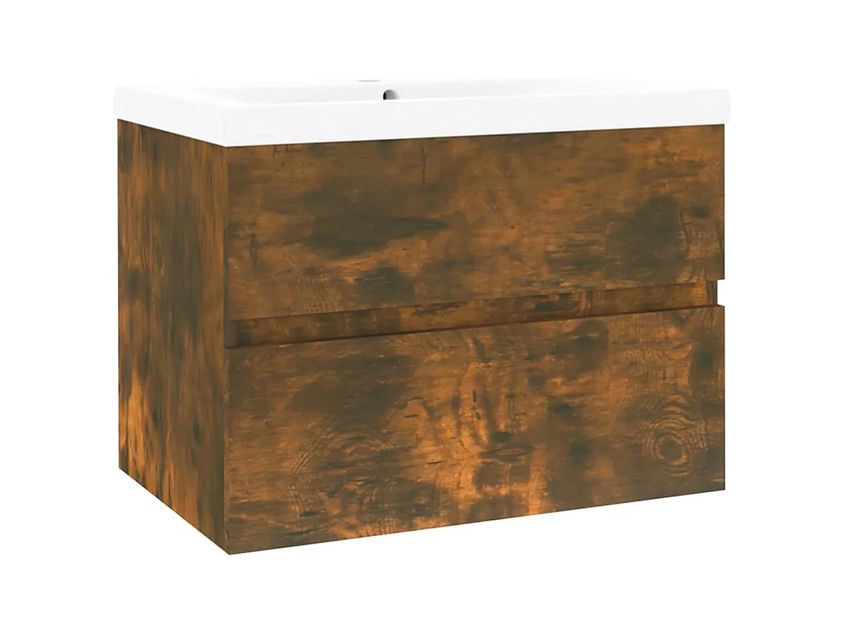 Prolenta Premium -  Waschbeckenschrank mit Einbaubecken Räuchereiche Holzwerkstoff