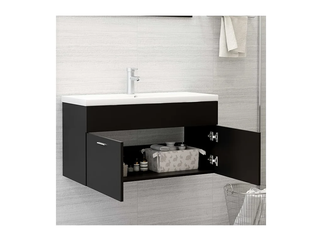 Prolenta Premium -  Mueble con lavabo madera de ingeniería negro