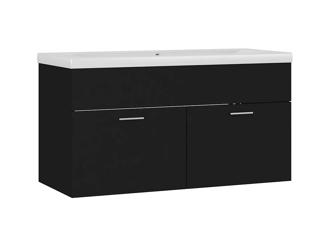 Prolenta Premium -  Armoire d'évier avec lavabo intégré Noir Bois d'ingénierie