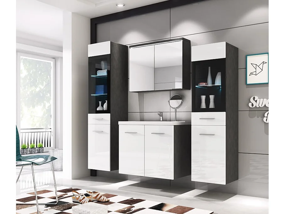 MINIO go for it, Meble łazienkowe MARIT II w kolorze matera/biały połysk, z oświetleniem LED