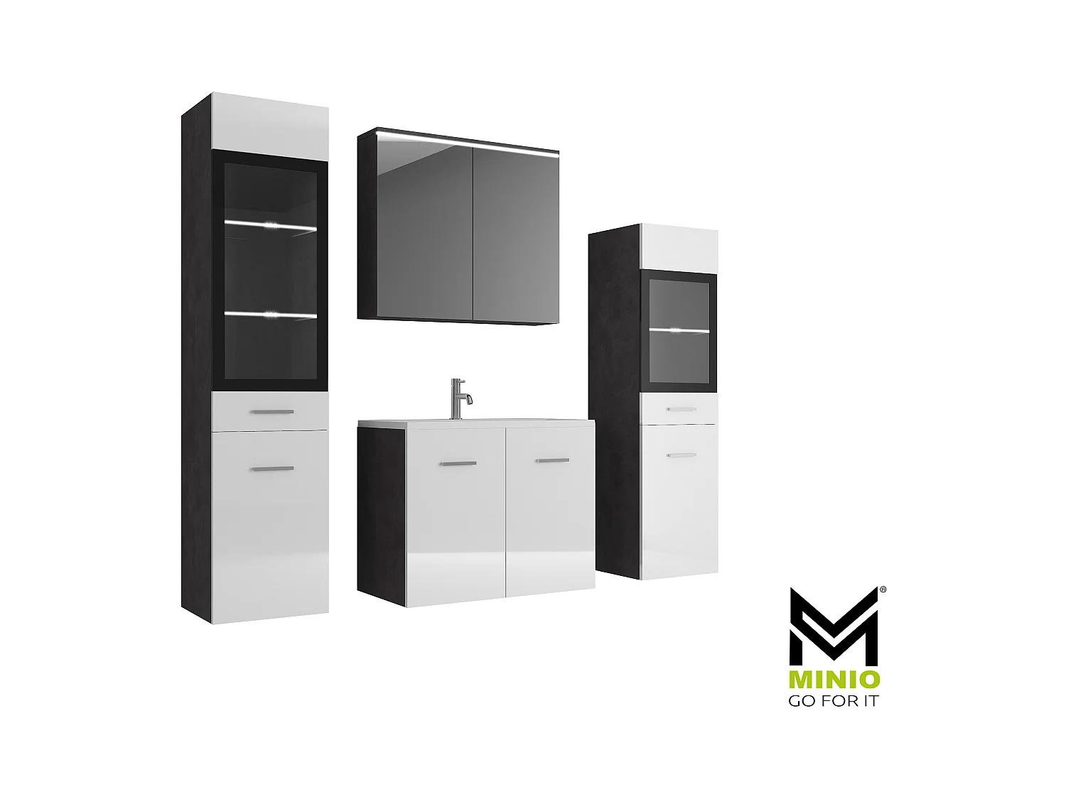 MINIO go for it, Meble łazienkowe MARIT II w kolorze matera/biały połysk, z oświetleniem LED