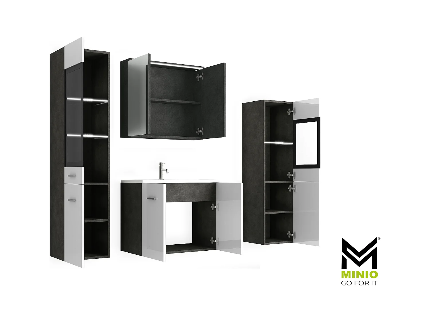 MINIO go for it, Meble łazienkowe MARIT II w kolorze matera/biały połysk, z oświetleniem LED