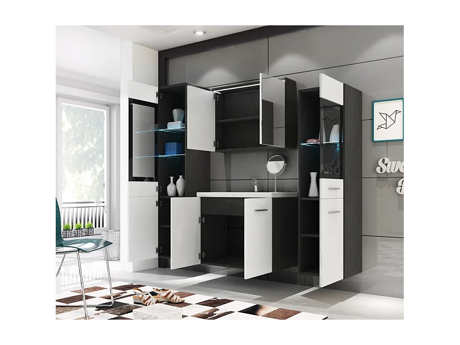 MINIO go for it, Meble łazienkowe MARIT II w kolorze matera/biały połysk, z oświetleniem LED