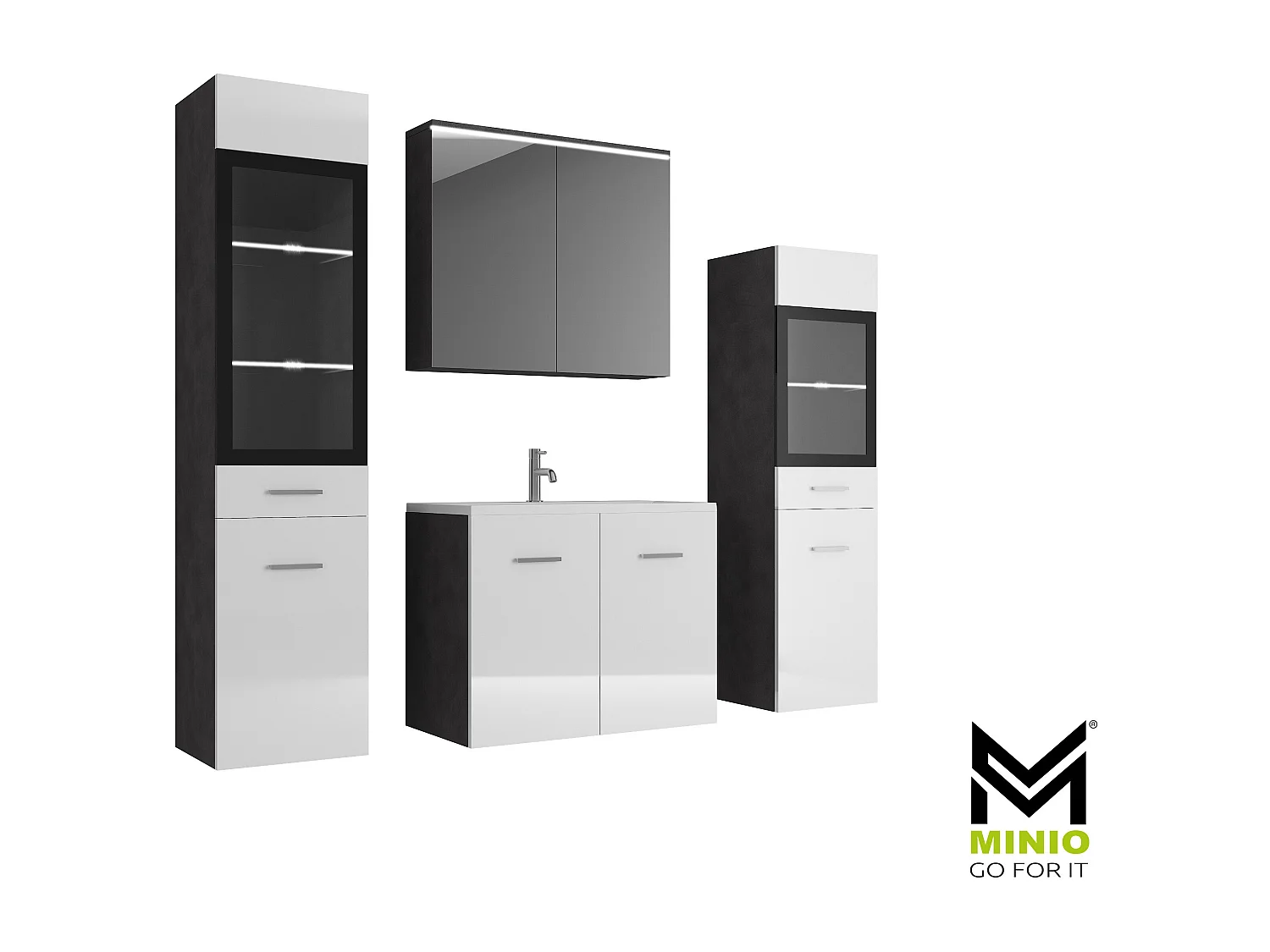 MINIO go for it, Meble łazienkowe MARIT II w kolorze matera/biały połysk, z oświetleniem LED