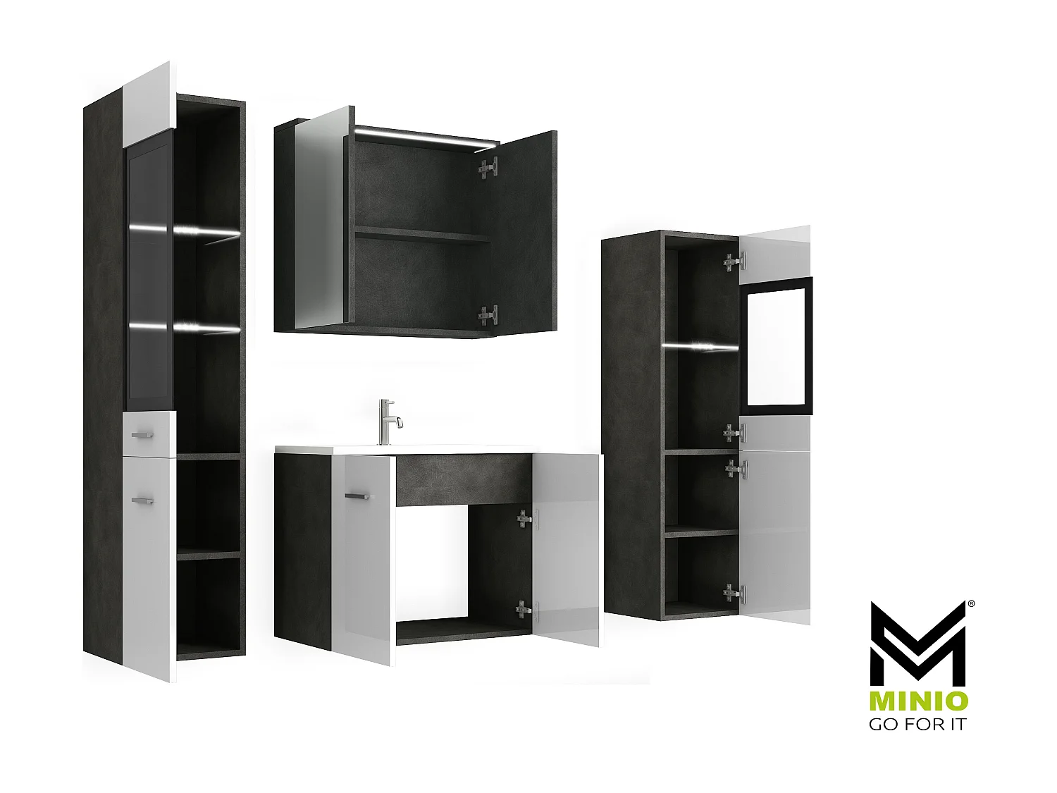 MINIO go for it, Meble łazienkowe MARIT II w kolorze matera/biały połysk, z oświetleniem LED