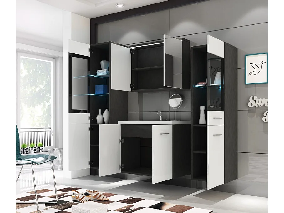 MINIO go for it, Meble łazienkowe MARIT II w kolorze matera/biały połysk, z oświetleniem LED