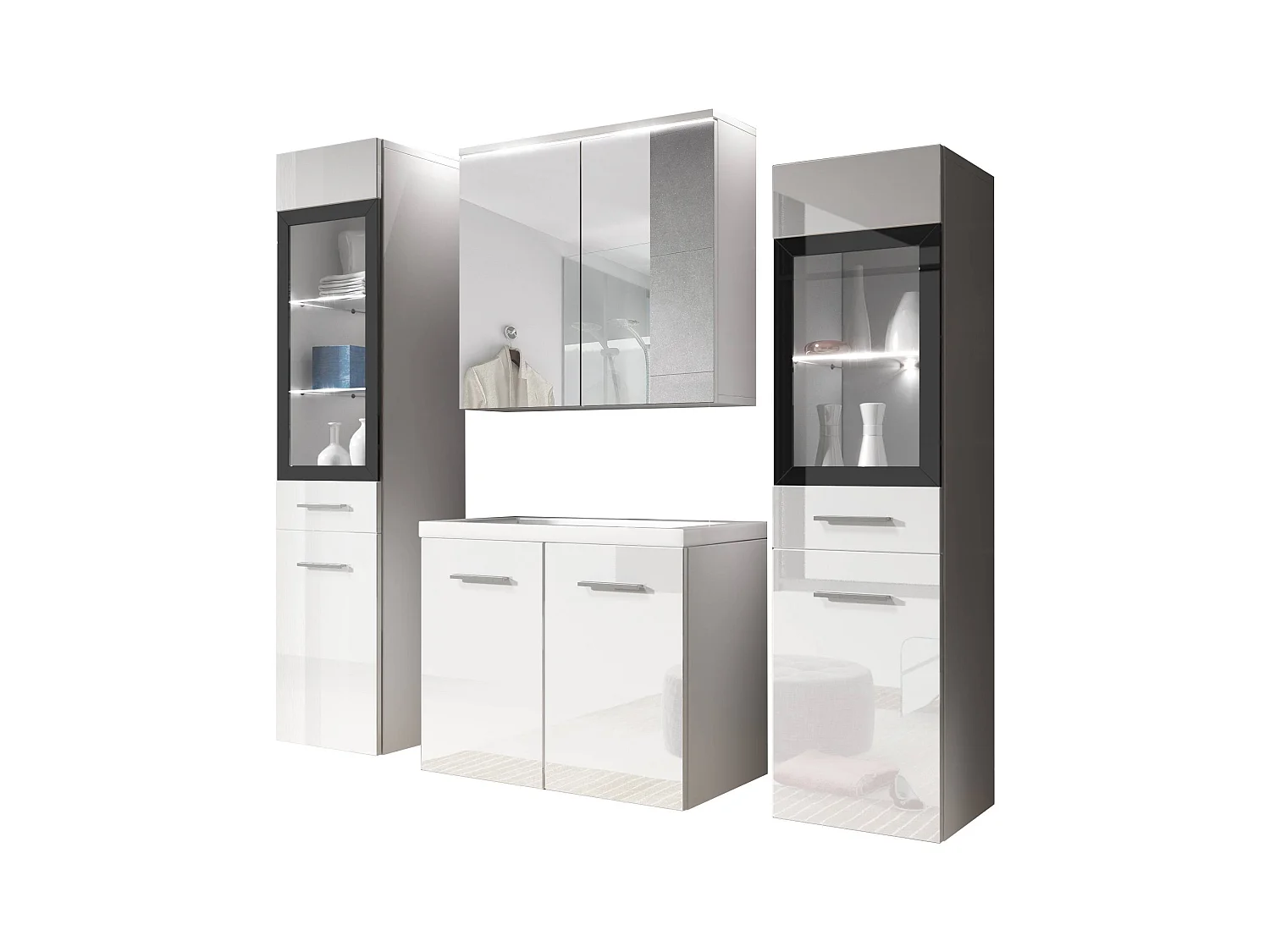 MINIO go for it, Meble łazienkowe MARIT II w kolorze biały/biały połysk, z oświetleniem LED