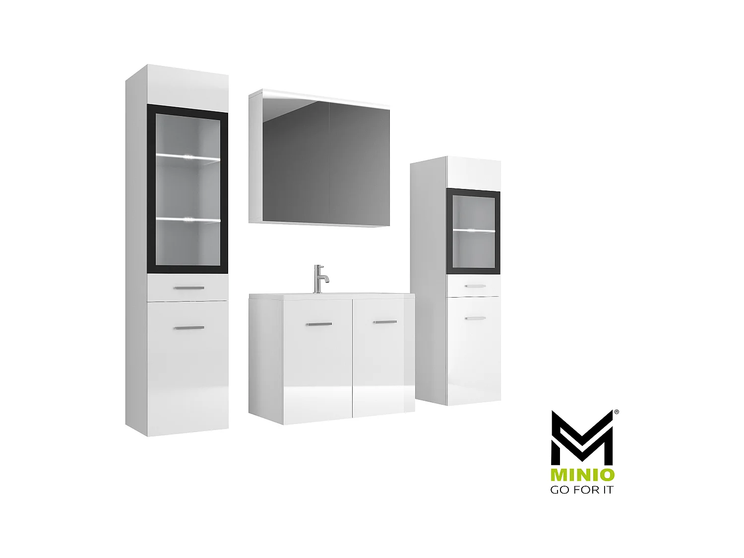 MINIO go for it, Meble łazienkowe MARIT II w kolorze biały/biały połysk, z oświetleniem LED