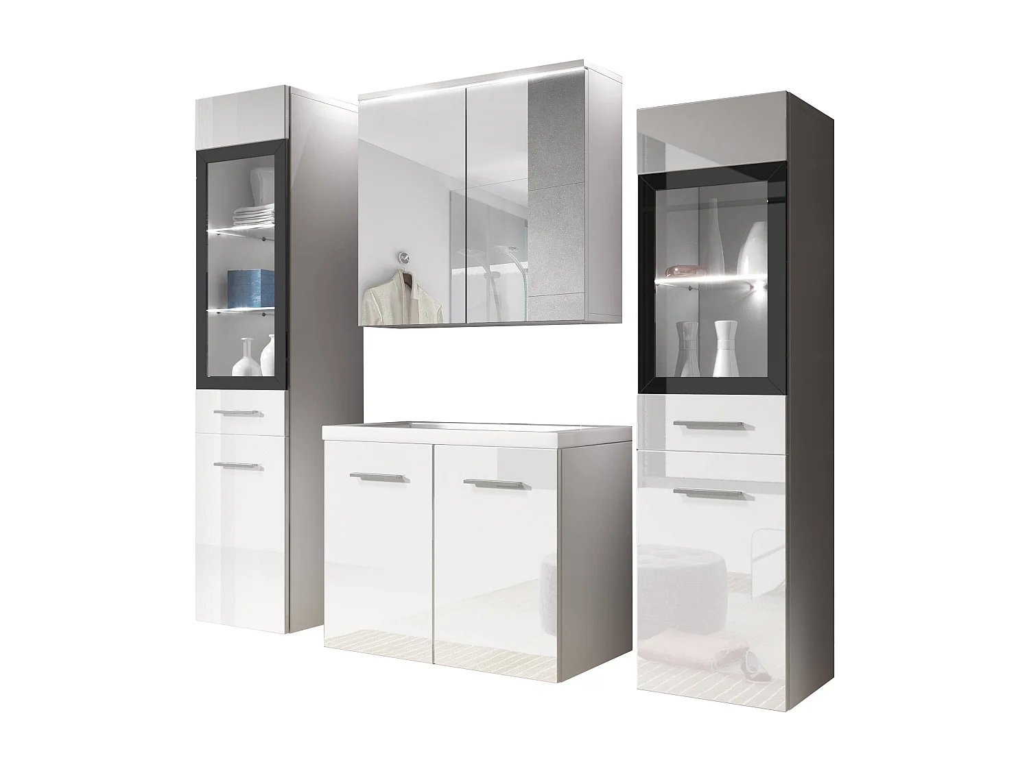 MINIO go for it, Badmöbel MARIT II in weiß/weiß glänzend, mit LED-Beleuchtung