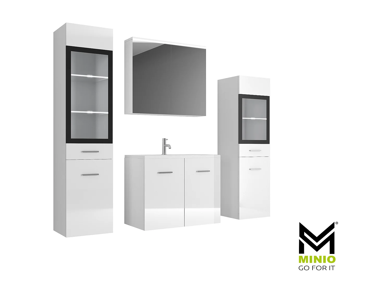 MINIO go for it, Badmöbel MARIT II in weiß/weiß glänzend, mit LED-Beleuchtung